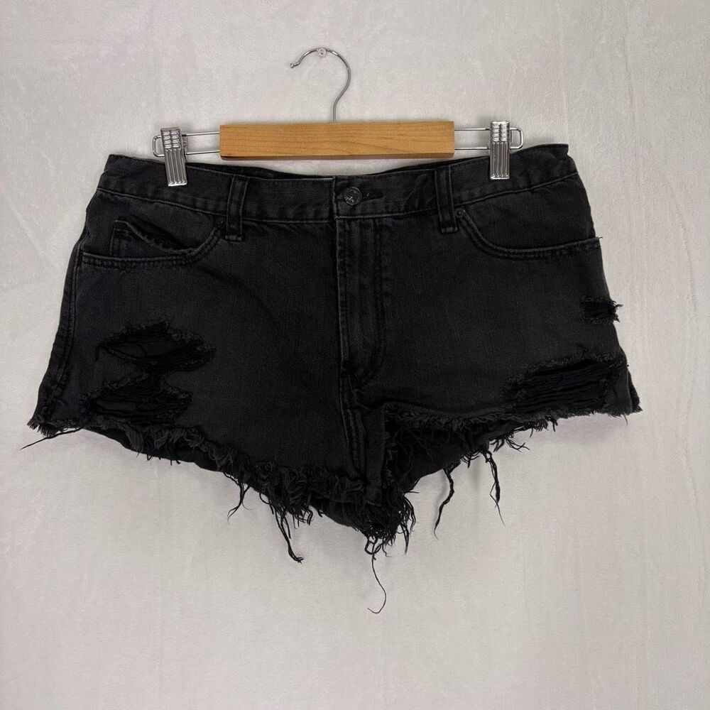 Abercrombie & Fitch Black Distressed Hi Rise Cut Off Jean Shorts Women's Size 8